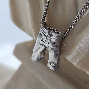 Vintage EMMONS Patched Jeans Silver tone Necklace Kischy